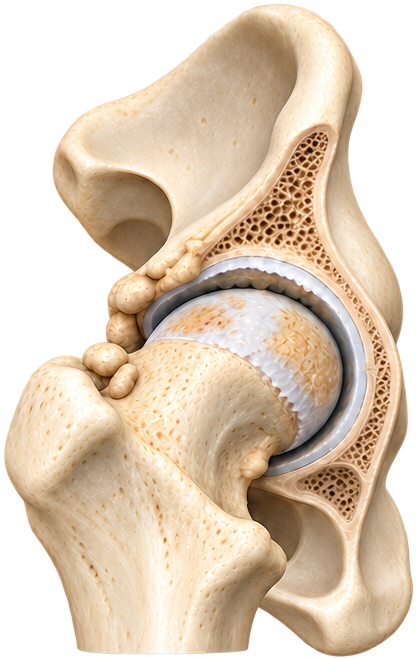 Hip osteoarthritis / teaching illustration