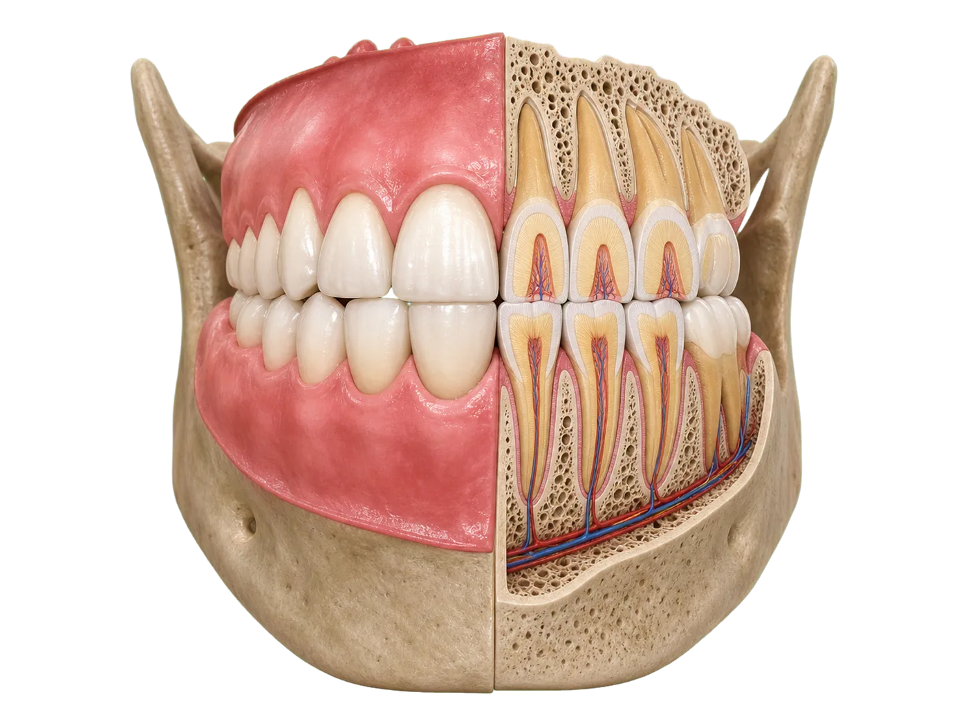 Dentition & supporting bone — Sectional illustration / tooth–jaw relationships
