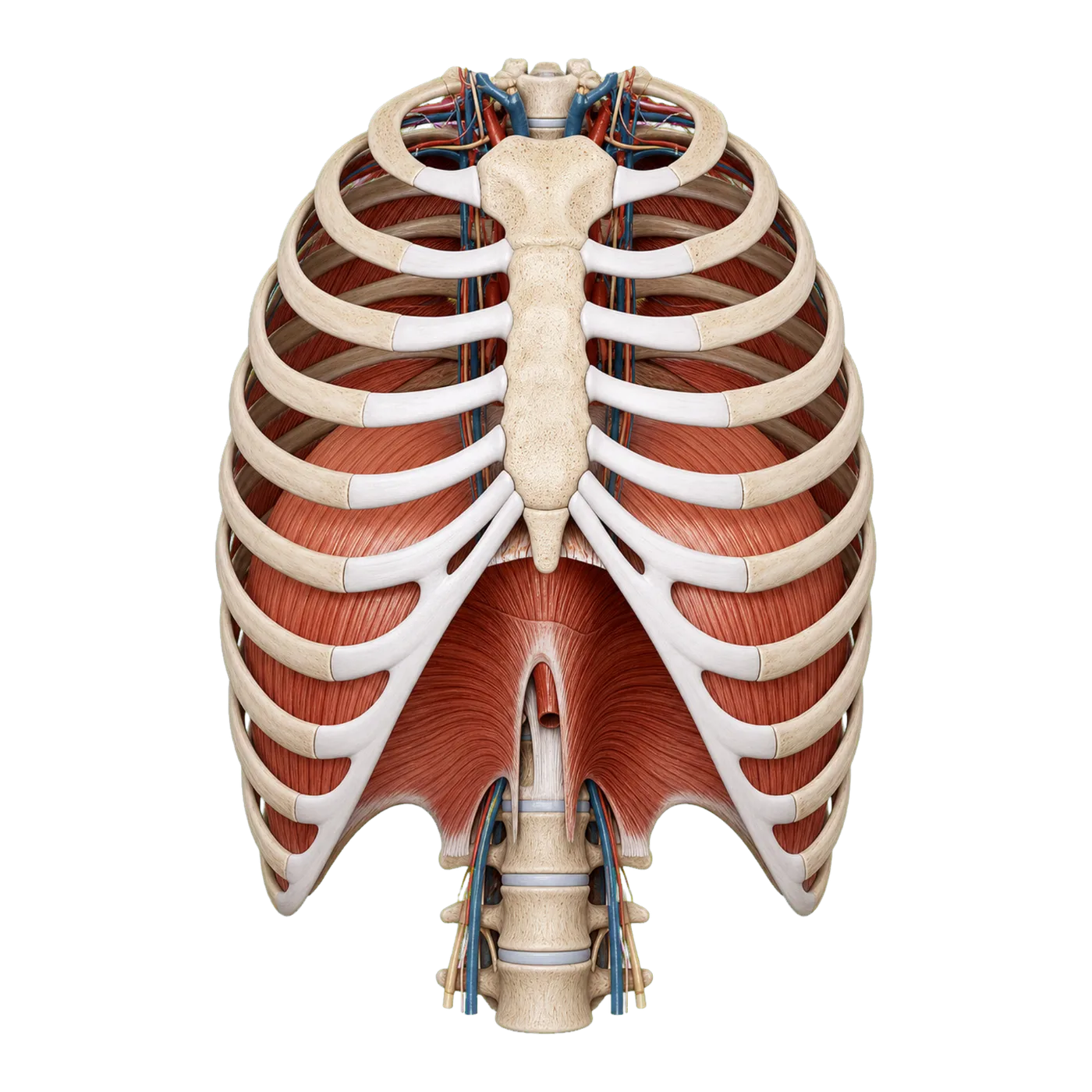 Thoracic cage & diaphragm — Anterior view / thoracic organs removed
